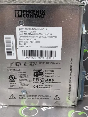 Phoenix Contact QUINT-PS/100-240AC/24DC/5 Power Supply 24VDC 5A Rev. 20 Used