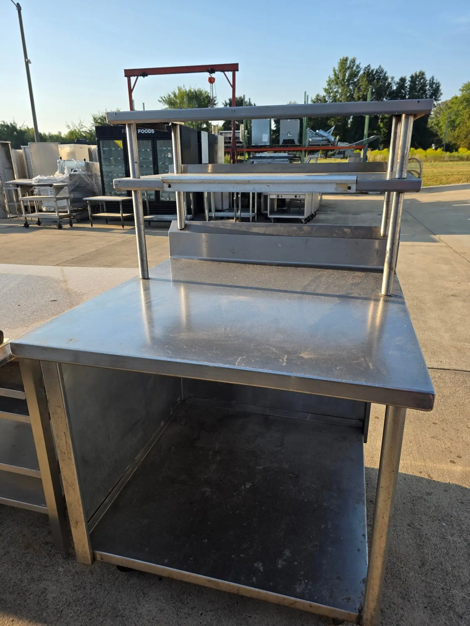 Used Falcon Restaurant Supply Used 38" Stainless Steel Table with Over Shelves and Casters - SS333 - COZ Food Prep Tables Illinois US | Falcon Restaurant Supply #1375150