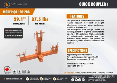 Used WOLVERINE QC1-26-20G QUICK COUPLER 1 Hitches Michigan US | Miedema Asset Management Group #1579562