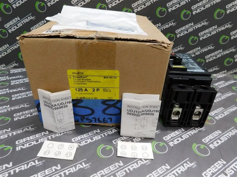 Square D HGL26125C Circuit Breaker 125A 600VAC 250 VDC 2 Pole Type HG 150 New