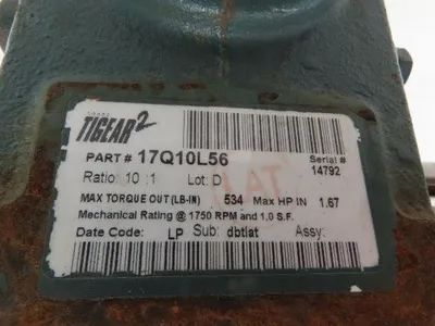 Baldor/Tigear 17Q10L56 Gear Motor 10:1 Reducer 175RPM 1HP 230/460V 3PH RH 56C