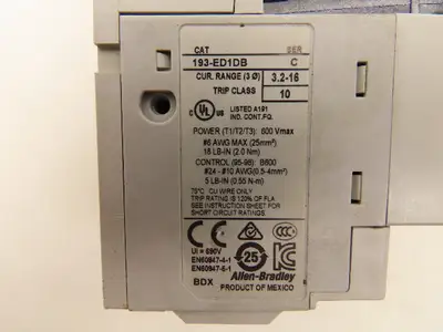 Allen Bradley 193-ED1DB Motor Starter Contactor Overload Relay 3.2-16A 120V Coil