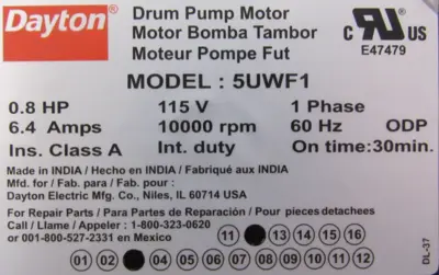 NEW DAYTON 5UWF1 DRUM PUMP 115V