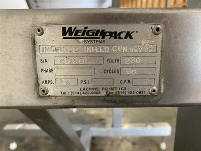 NEW 2005 WEIGHPACK INCLINED INFEED CONVEYOR