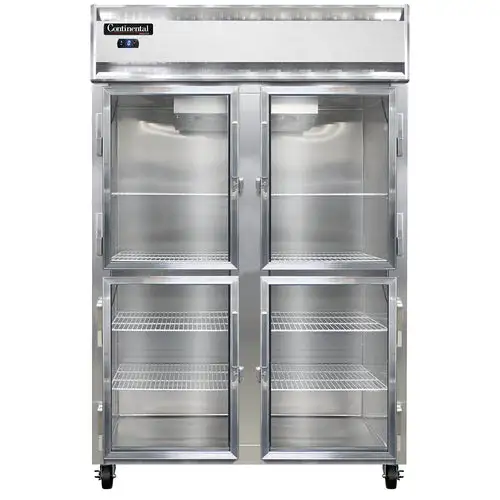 Continental 2FSNSSGDHD 52" Two Section Reach In Freezer, (4) Left/right Hinge Glass Doors, 115/208-230v