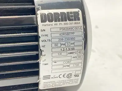 Used Dorner Gear Motor 1/4HP 1700RPM 1.2-1.3/.65A 208-230/460V Gearmotors Michigan US | Maverick Industrial Sales #1394824