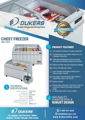 New | in-Stock Dukers New Dukers WD-700Y Commercial Chest Freezer in White 72" Display Freezers Illinois US | Falcon Restaurant Supply #1376326