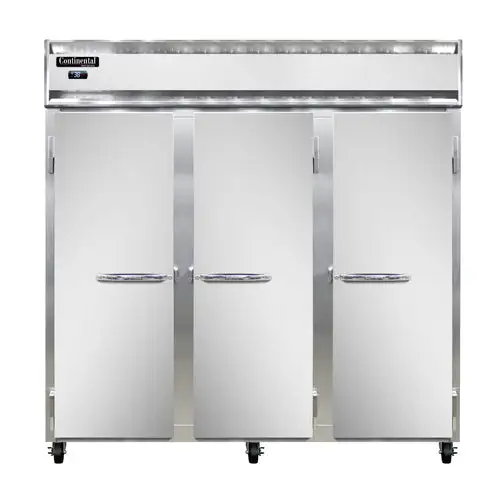 Continental 3RN 78" Three Section Reach In Refrigerator - (3) Left/right Hinge Solid Doors, 115v