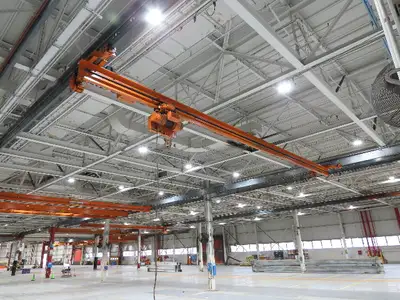 Cleveland Tramrail P&H 1 Ton Single Girder Underhung Bridge Crane 45' 10" Span