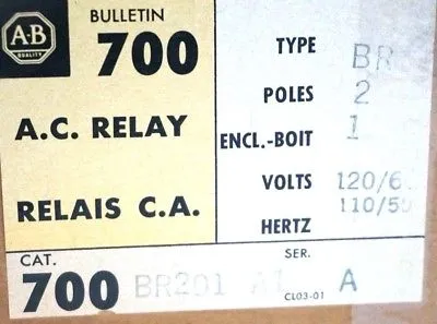 NEW ALLEN BRADLEY 700-BR201A1 A.C. RELAY SER.A 700BR201A1