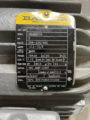 Used BALDOR BALDOR 06H96X10 5HP PH3 Misc Electrical & Power Parts | ND Industrial Surplus #1215549