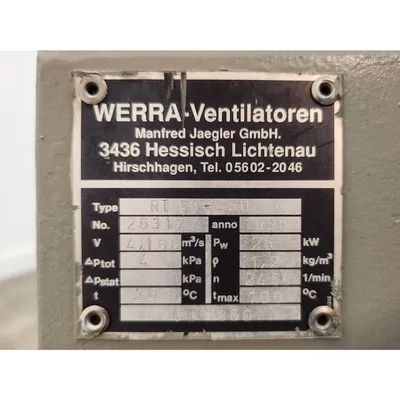 Used Werra-Ventilatoren Centrifugal Fan NO DRIVE OR GUARD [PART]