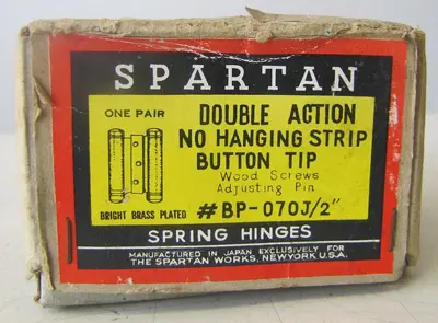 Spartan Double Action Spring Hinges NOS Brass Plated BP-070J/2" One Pair