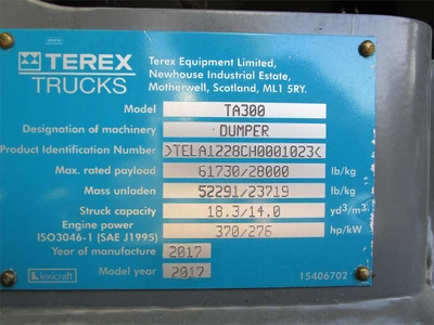 Used 2017 TEREX TA300 Dump trucks New York US | Abele Tractor #1341510
