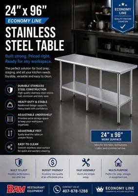 24"x96" Economy Line Stainless Steel Table