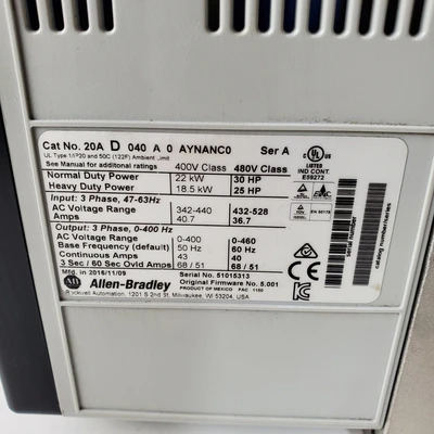 Used Allen-Bradley 20AD040A0AYNANC0 Misc Industrial Equipment California US | American Industrial Supply Co. #1376993