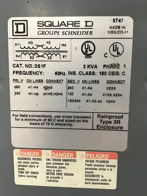 Used SQUARE D 3S1F Transformers Michigan US | Ideal Machinery #1260241