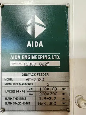 Used AIDA VF-2030 PCB Destacker Machine Michigan US | Midwest Press and Automation #1176262
