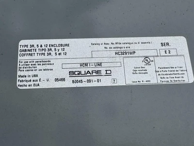 SQUARE D 480V 400 AMP Electric Panel 80045-91-01 Panelboard Enclosure HC3291WP