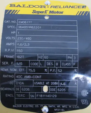 NEW BALDOR EM3617T MOTOR 1 HP 230/460V 850RPM 182T