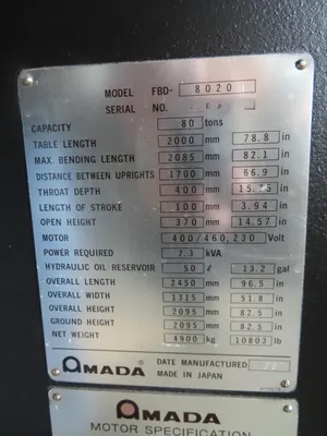 1987 AMADA FBD-8020E Brake Presses | MD Equipment Services LLC (19)
