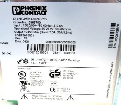 NEW PHOENIX CONTACT QUINT-PS/1AC/24DC/5 POWER SUPPLY 2866750 QUINTPS1AC24DC5