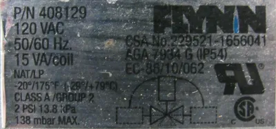 NEW FLYNN 408129 DUAL SOLENOID GAS VALVE 120VAC