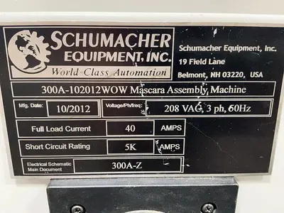 Used 2012 SCHUMACHER EQUIPMENT. INC. 300A102012WOW Assembly Machines Ohio US | HGR 24 #1411354