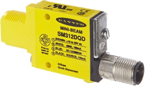 Banner SM312DQD 26834 Mini-Beam Sensor, Diffuse Range 380 mm, Input 10-30 V dc [New]