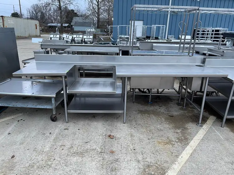 Used Falcon Restaurant Supply Used 130" Stainless Steel Table with Shelves and Small Sink Area - SS13 Food Prep Tables Illinois US | Falcon Restaurant Supply #1376378