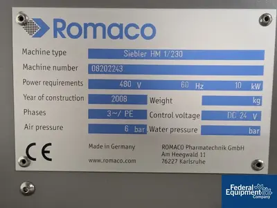 USED Romaco Romaco Strip Packing Machine, Model Siebler HM 1/230