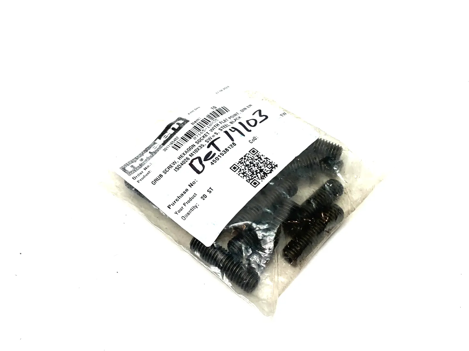 NEW NORELEM GRUB SCREW  M10X35, SW=5, BLACK STEEL