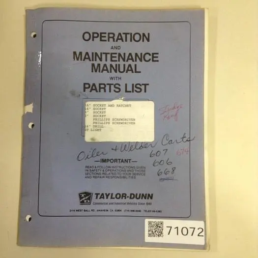 Used TAYLOR DUNN MANUAL072 Manuals Michigan US | Ideal Machinery #567262