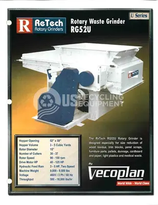 USED VECOPLAN RG52 SINGLE SHAFT SHREDDER SYSTEM