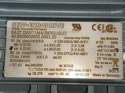 Used SEWEURODRIVE SA37 DRN71M4/BE05/AK8Y Motors (misc) Ohio US | HGR 24 #1407624