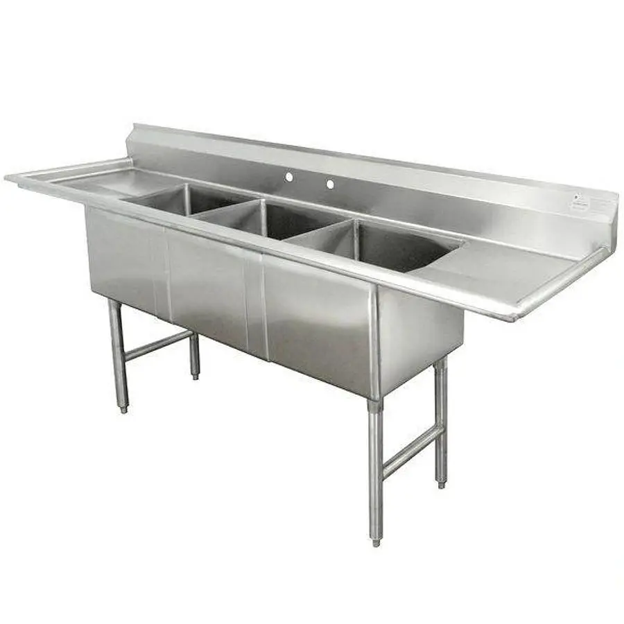Elite 102” Three Compartment Stainless Steel Sink With Two Drainboards