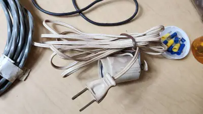 Mixed Electrical Components and Accessories including Various Cables, Connectors, and Switches
