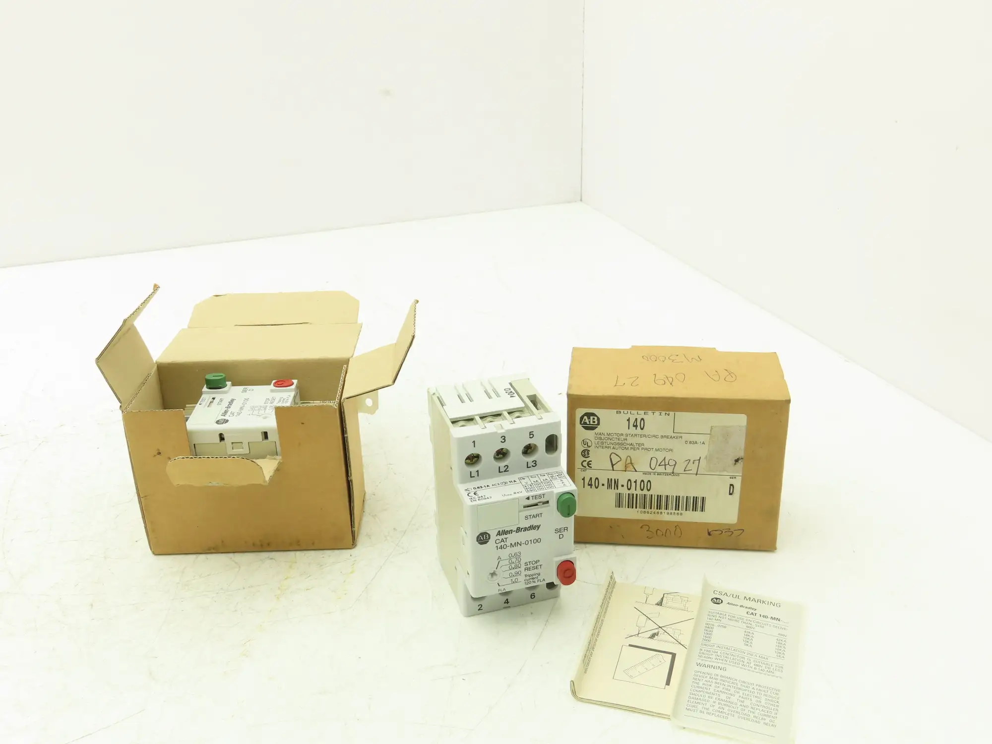 Allen Bradley 140-MN-0100 Manual Motor Starter 1.5Hp 600v 3Ph 0.63-1A Ser D