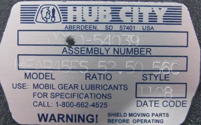 NEW HUB CITY 0250-54039 REDUCER 52.50:1 56C 1.438" BORE 025054039