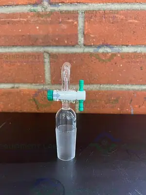 USED CHEMGLASS FLOW CONTROL ADAPTER, 90°, 2MM 29/42 INNER JOINT, W/ PTFE STOPCOCK