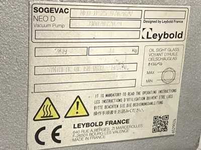 USED LEYBOLD SOGEVAC NEO D 25 VACUUM PUMP W/ NIDEC LSES90SL INDUCTION MOTOR