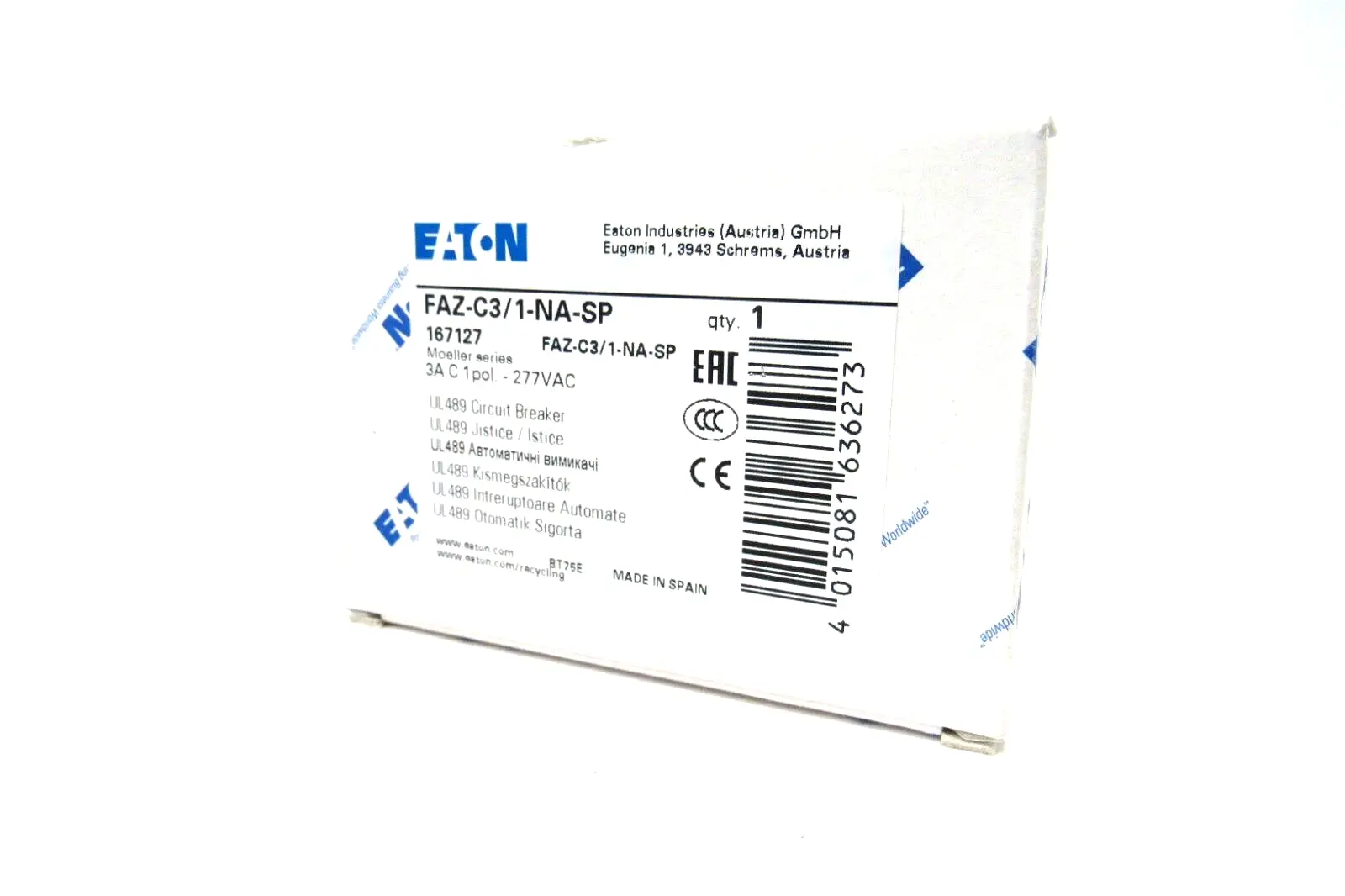 NEW EATON FAZ-C3/1-NA-SP CIRCUIT BREAKER FAZC31NASP