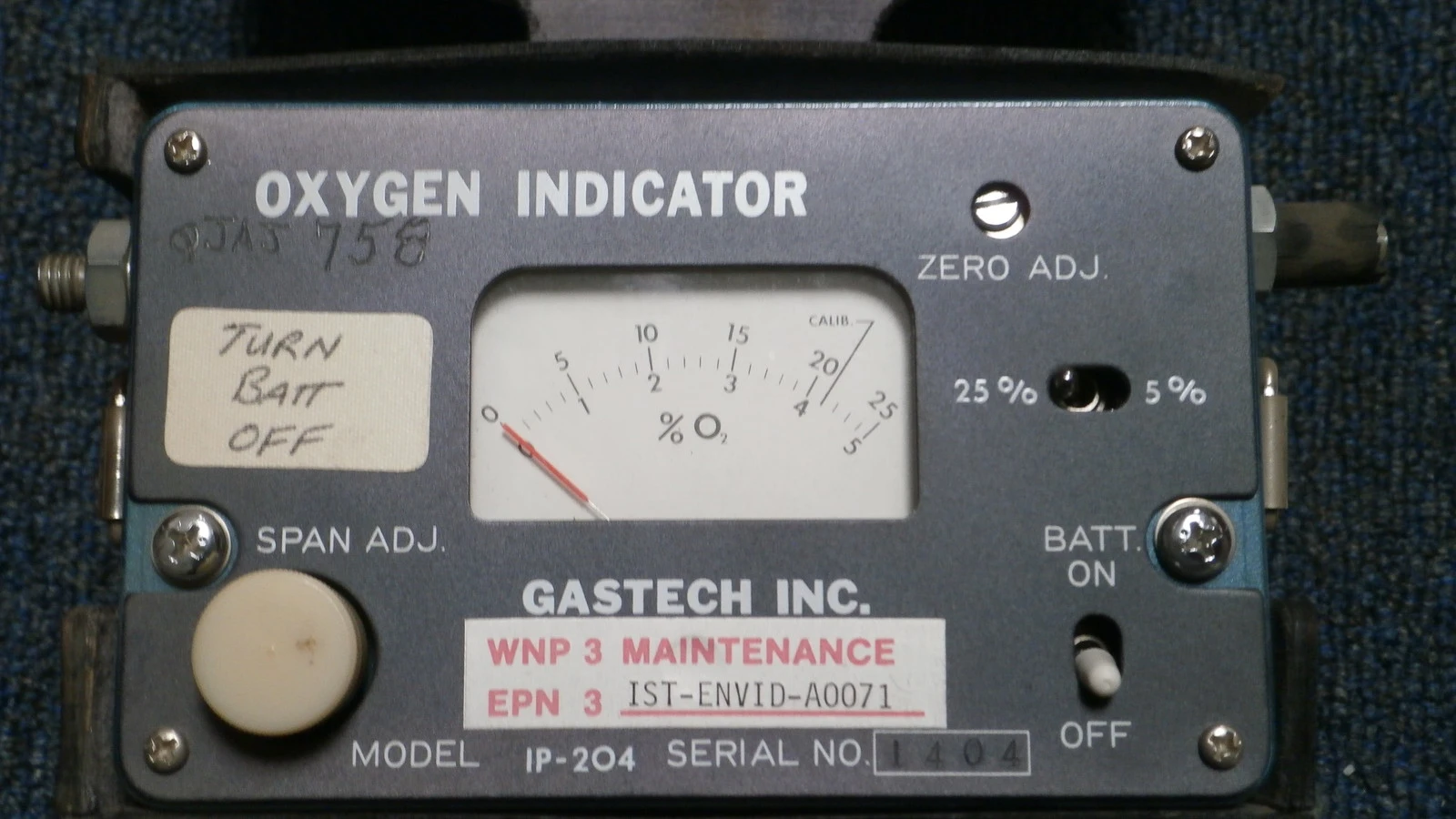 USED GasTech IP204 Oxygen Indicator