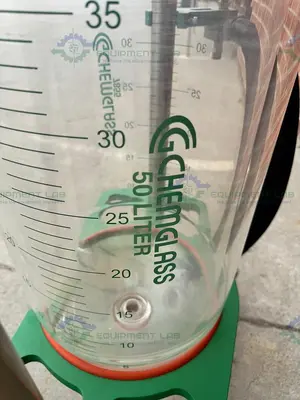 Used CHEMGLASS 50 LITER JACKETED GLASS REACTOR W/ CHEMGLASS AIR DRIVEN STIRRER MOTOR Reactors California US | Equipment Lab #1281329