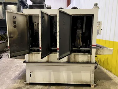 63" MIDWEST AUTOMATION MODEL #N3-6375 3 HEAD WET TYPE BELT DEBURRING GRINDER MACHINE: STOCK 18225