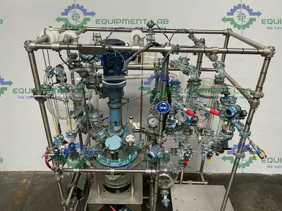USED BUCHIGLASUSTER CHEMREACTOR GR 15 LITER GLASS BIO-REACTOR W/ CONDENSERS & MORE