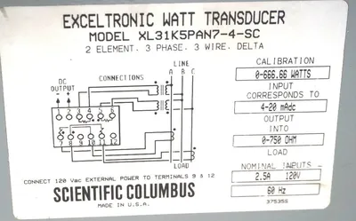 SCIENTIFIC COLUMBUS XL31K5PAN7-4-SC EXCELTRONIC WATT TRANSDUCER XL31K5PAN74SC