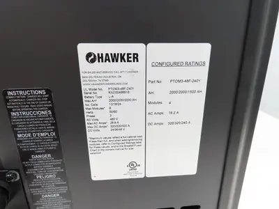 Hawker PTOM3-48F-240Y Forklift Battery Charger 48V 480V 3Ph 2000ah 24/36/48 MOD3