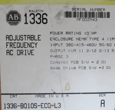 NEW ALLEN BRADLEY 1336-B010S-ECD-L3 AC DRIVE SER. A 1336B010SECDL3
