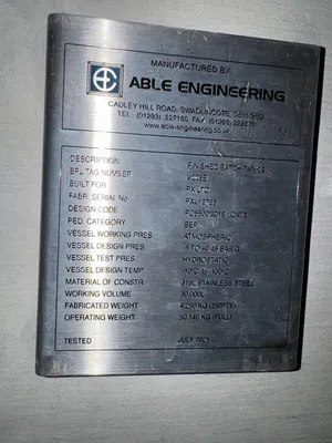 Used 2021 Able Engineering 30,000 LITRE Stainless Steel Tanks GB | Perry Equipment #1464140